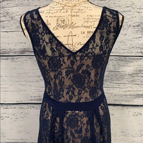 Gorgeous Navy Blue Lace Lined Maxi Dress - Picture 4 of 5